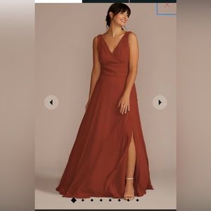 David’s Bridal long chiffon surplice tank bridesmaid dress (10) cinnamon